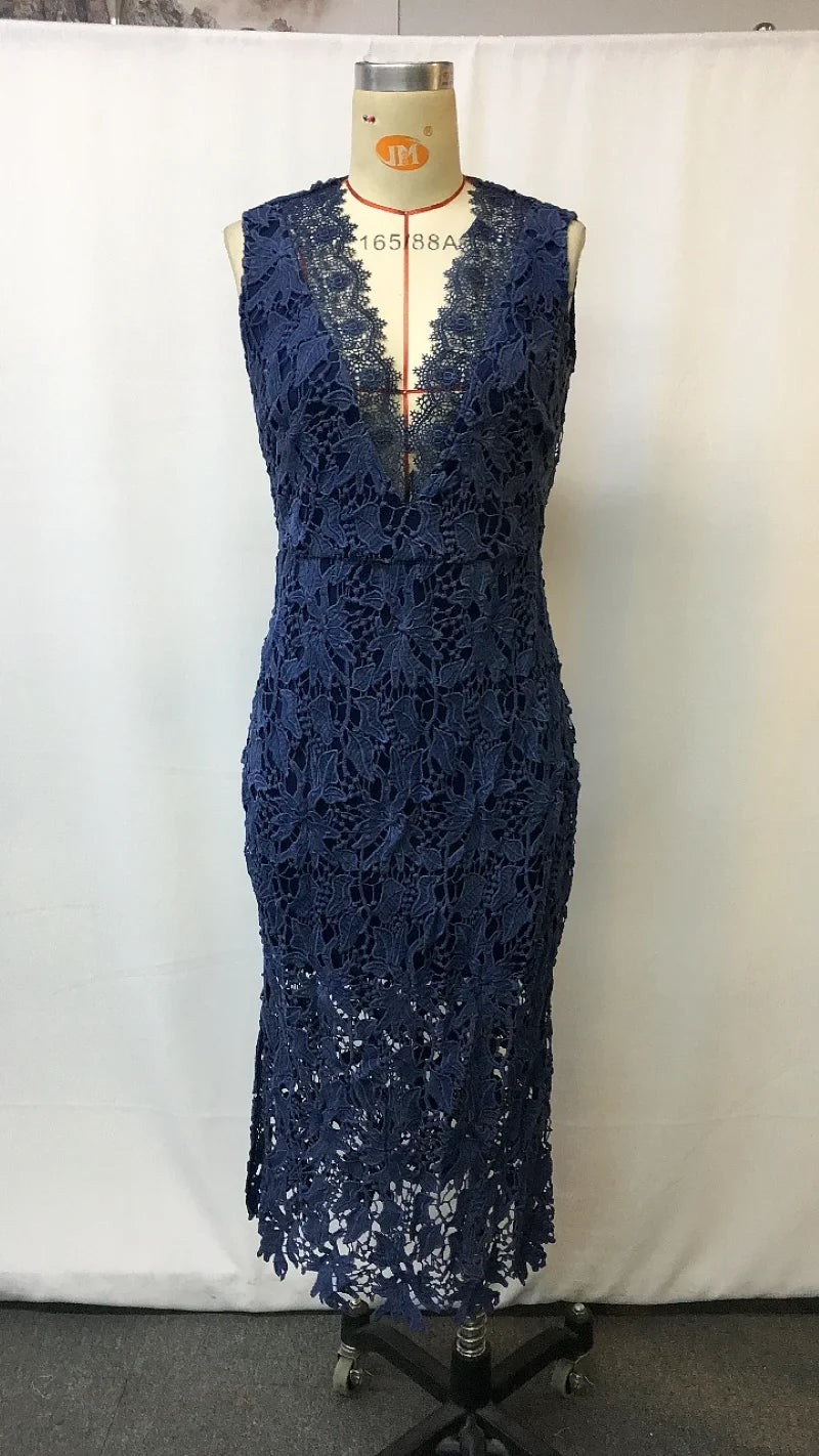 Asymmetrical Lace Midi Dress