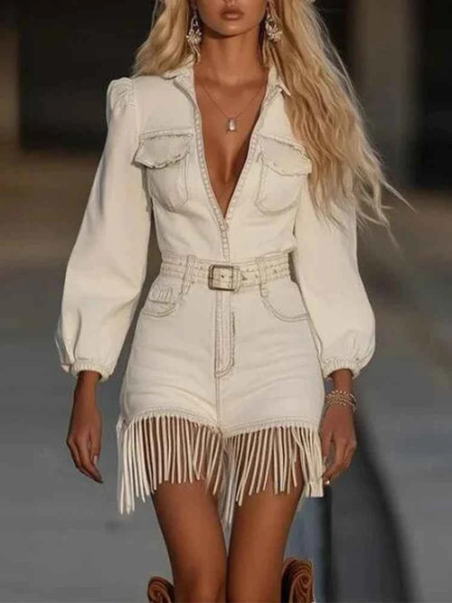 Western Fringe Belted Romper