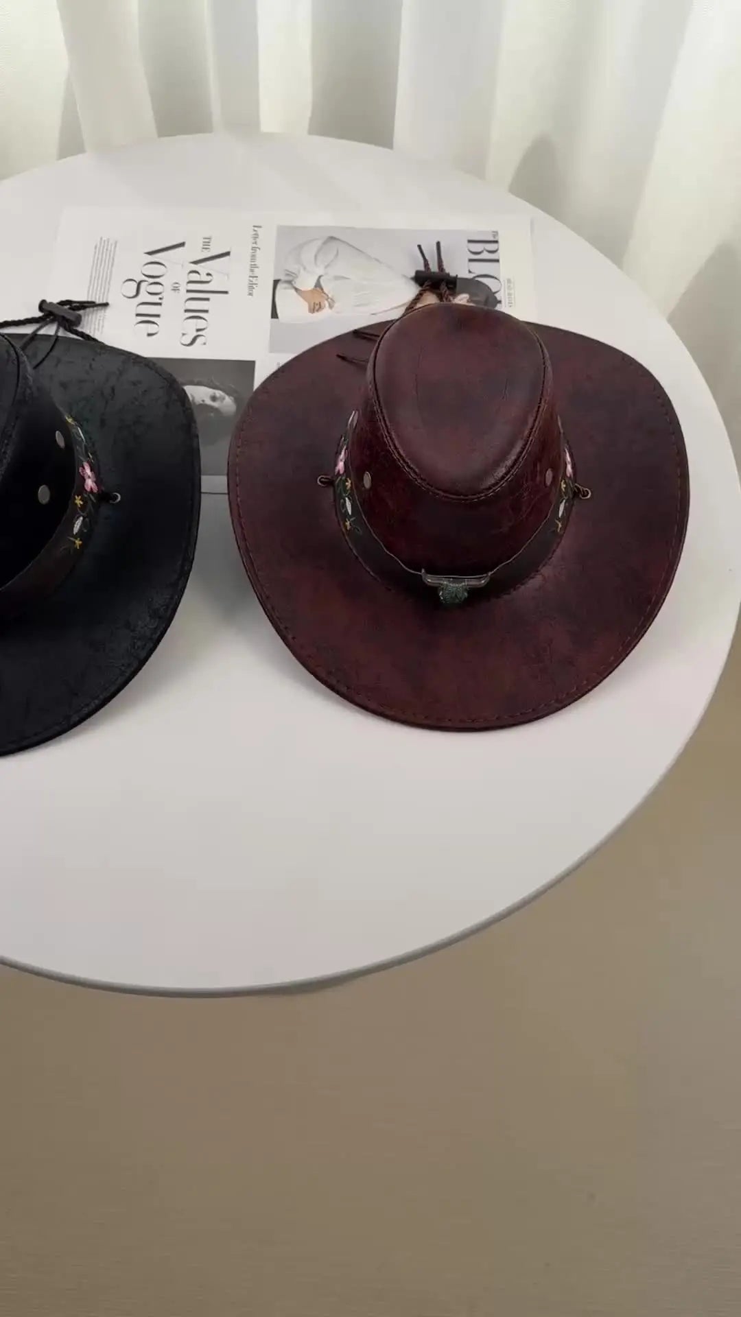 Embroidered Faux Leather Cowboy Hat