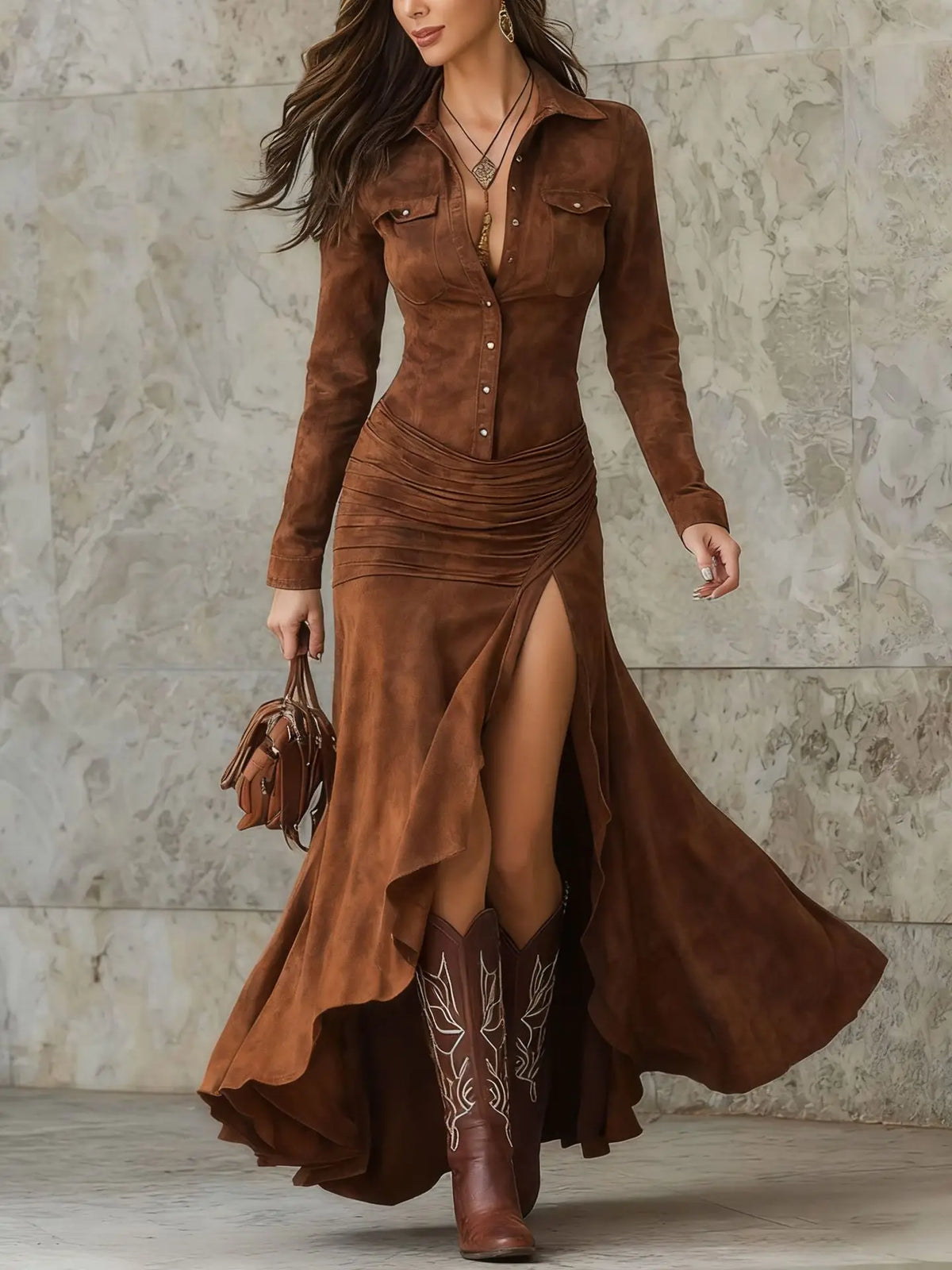 Ruched High-Low Maxi Dress
