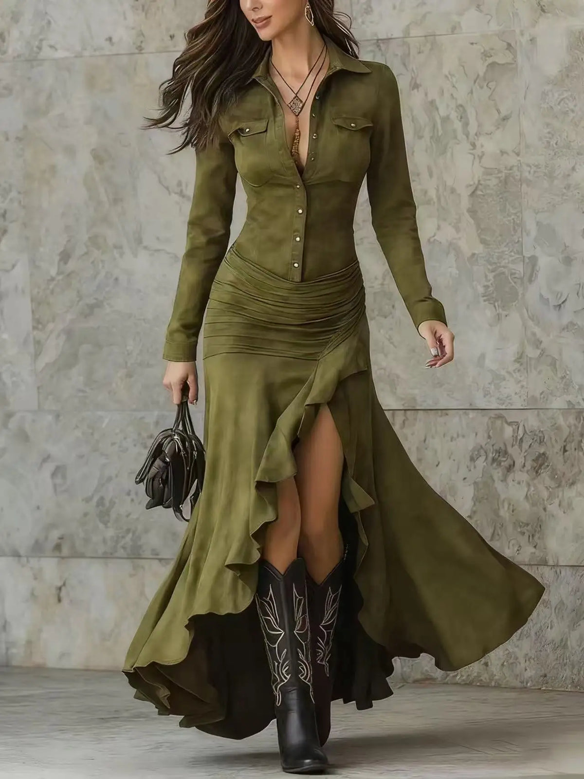 Ruched High-Low Maxi Dress