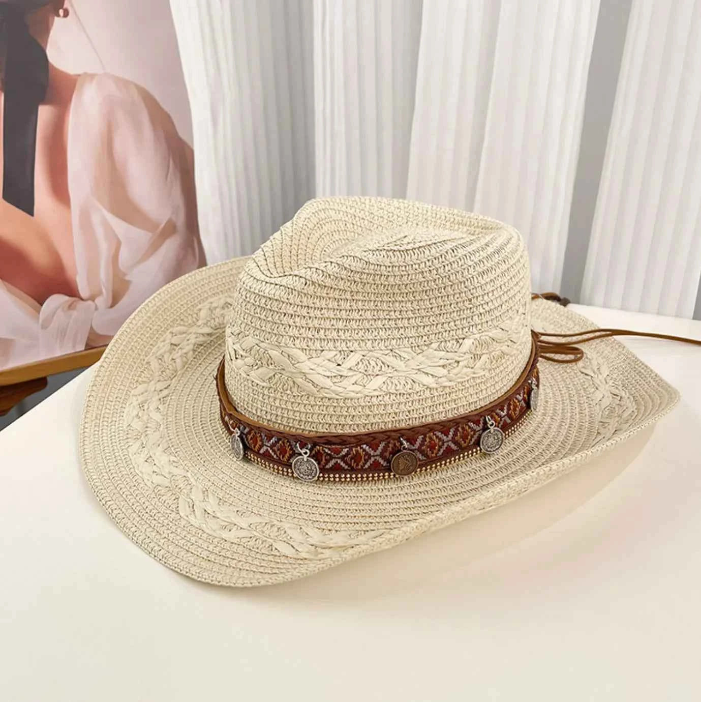 Woven Wide Brim Cowboy Hat