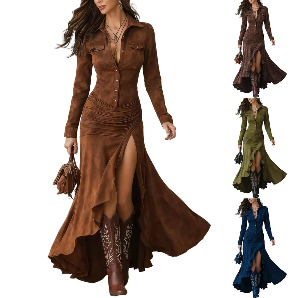 Western Inspired High Low Maxi Dress