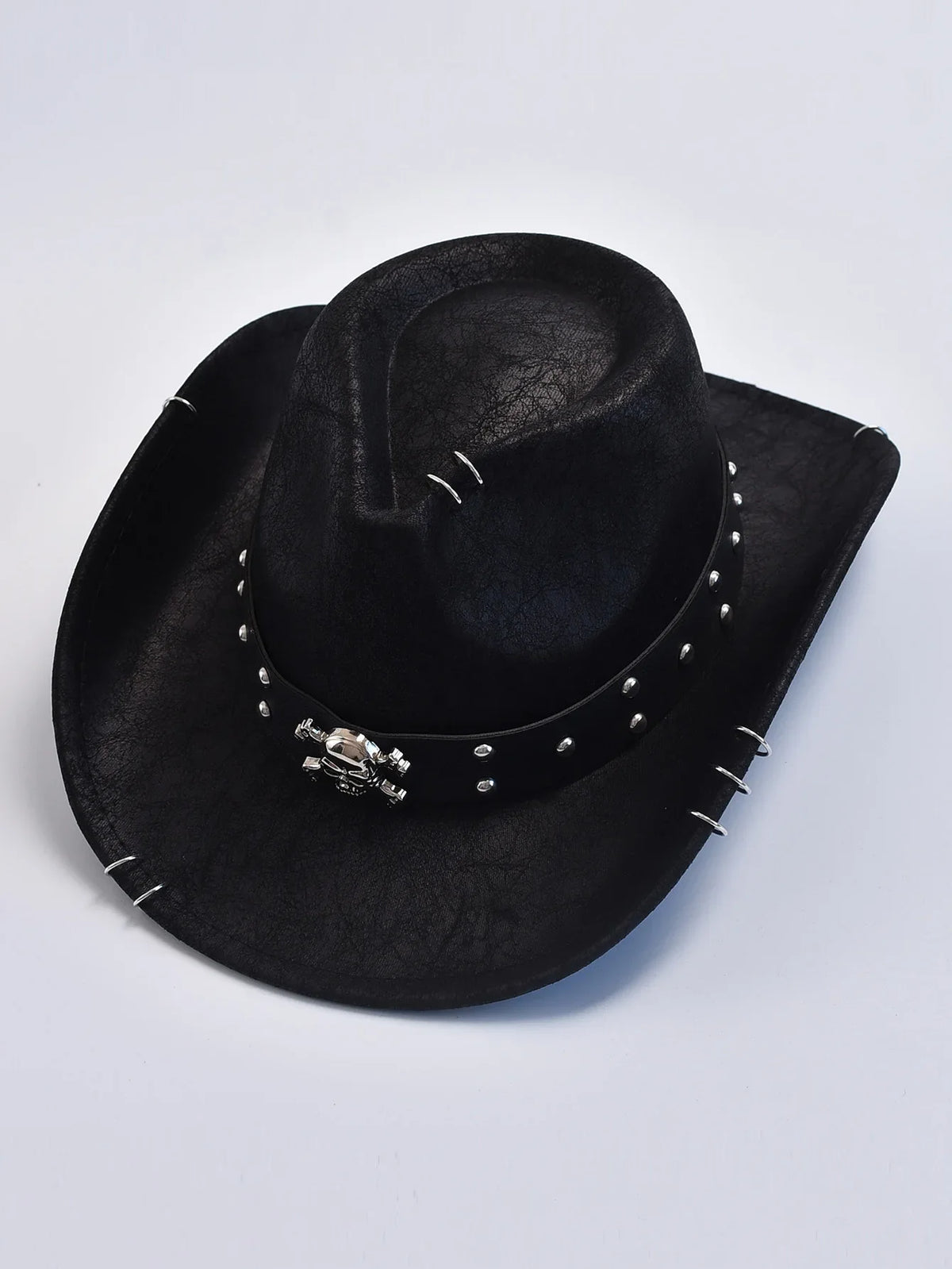 Studded Faux Leather Cowboy Hat