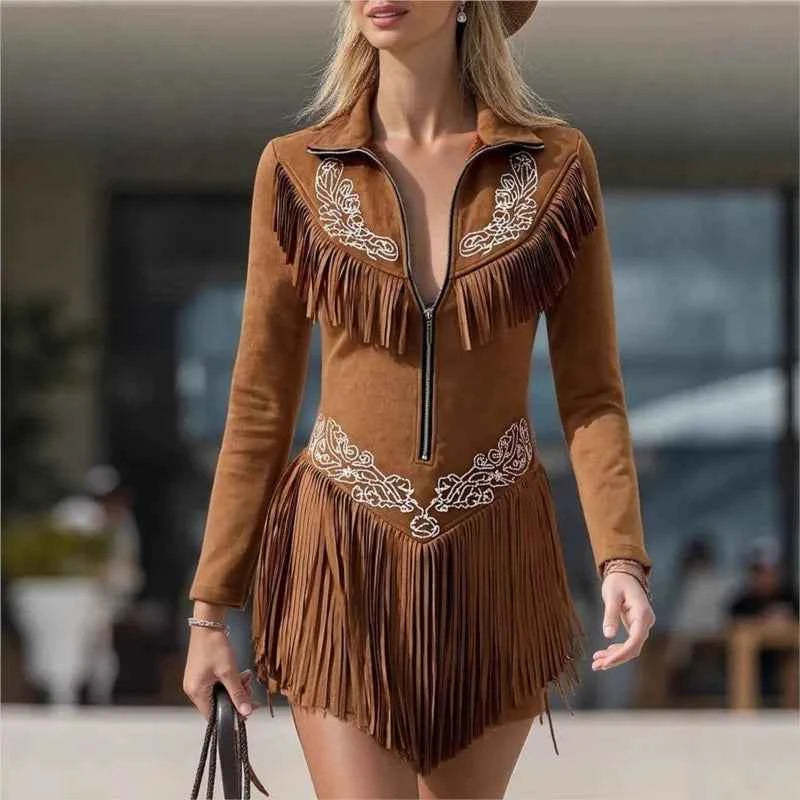 Caramel Tassel Zip Dress