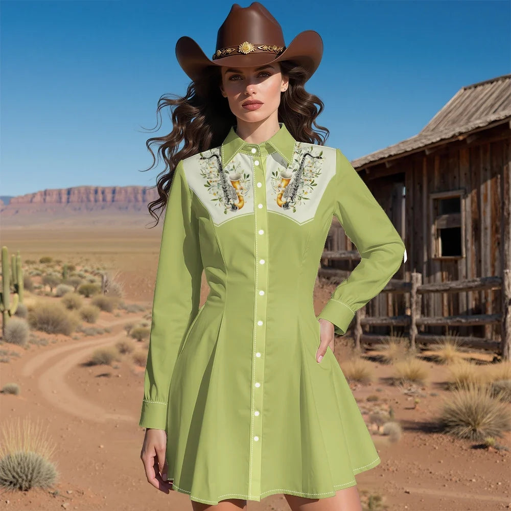 Western Fit-And-Flare Shirt Dress