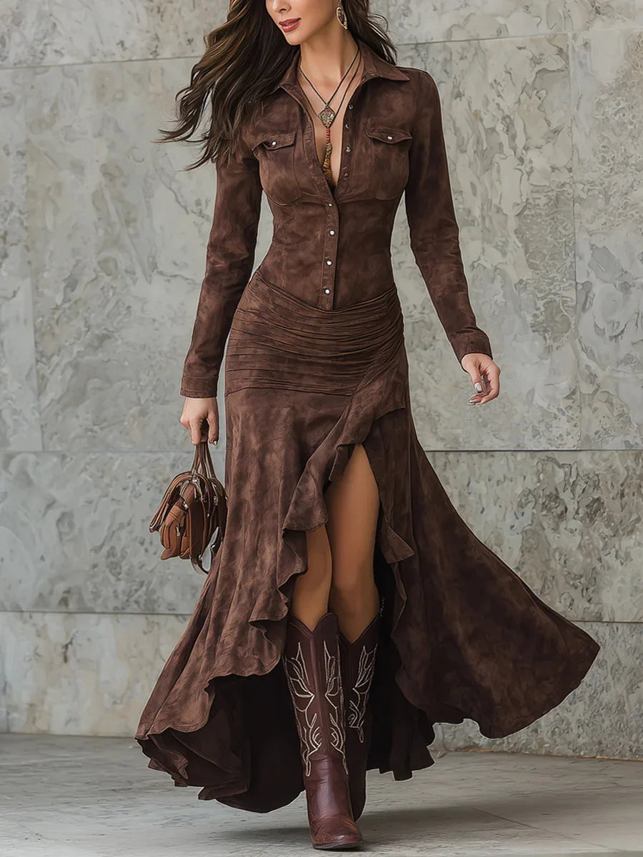 Ruched High-Low Maxi Dress