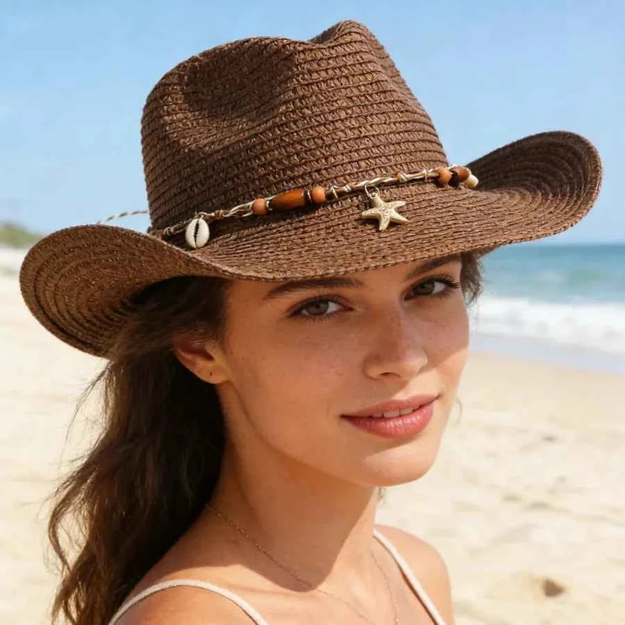 Shell Trim Straw Cowboy Hat