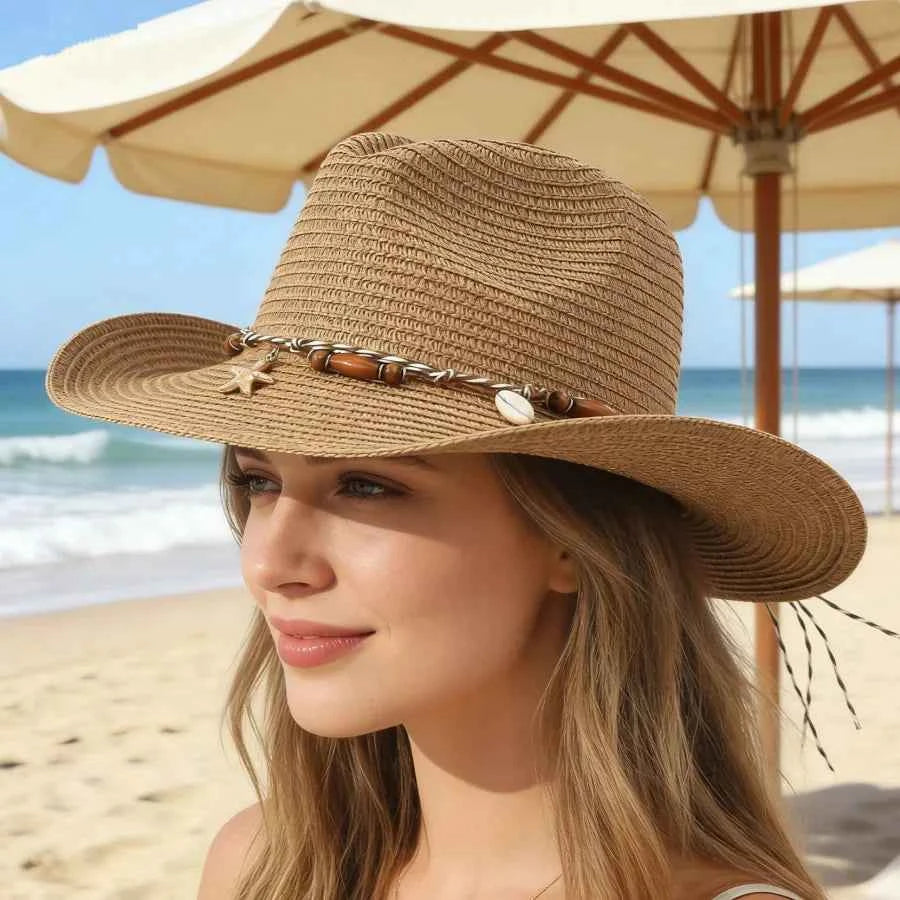 Shell Trim Straw Cowboy Hat