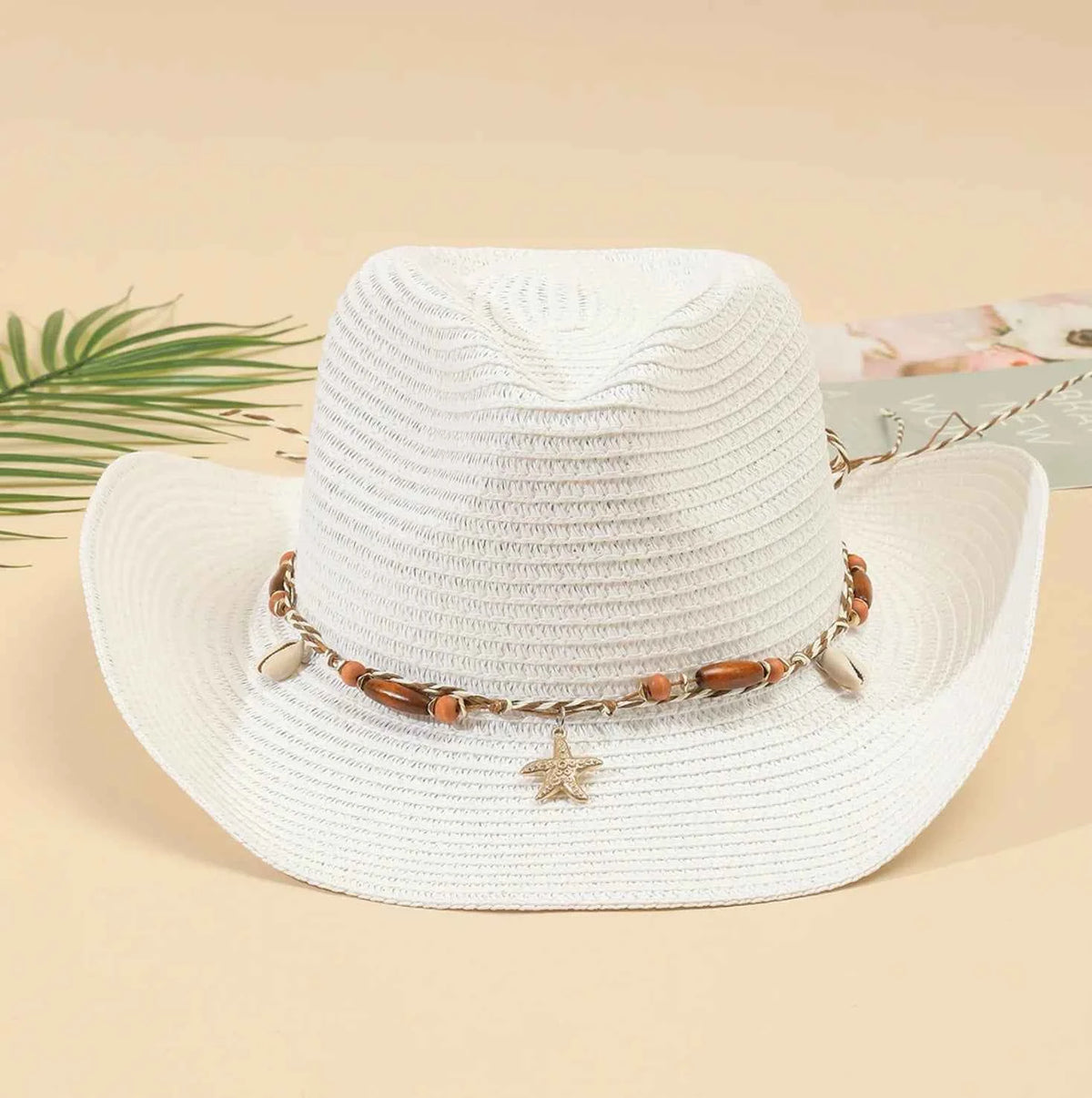 Shell Trim Straw Cowboy Hat