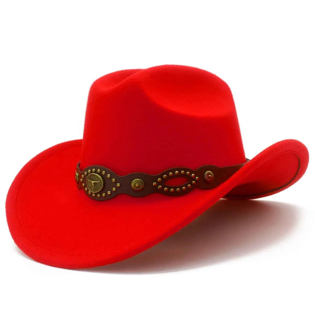 Western Cowgirl Fedora Hat with Bull Head Belt