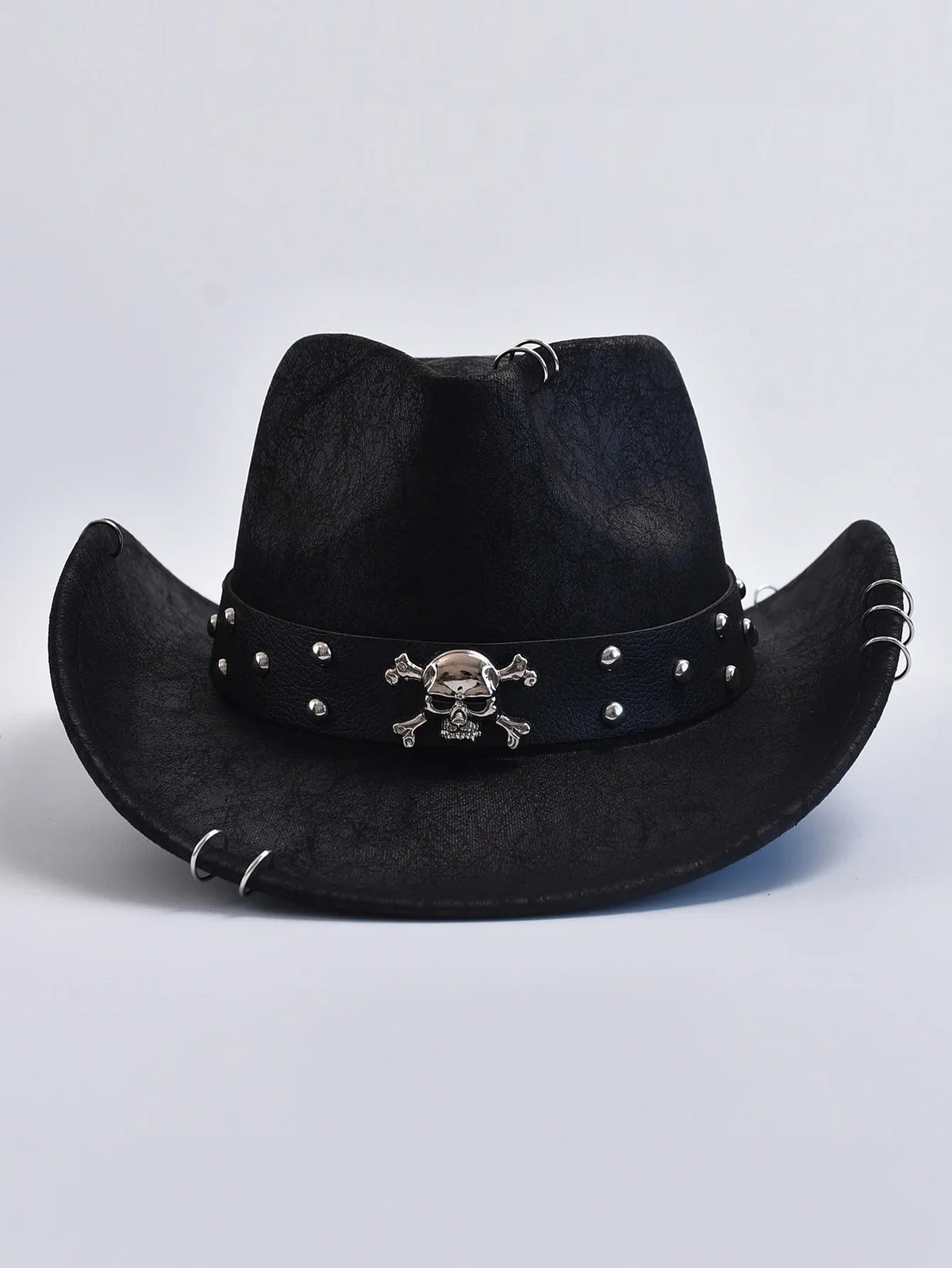 Studded Faux Leather Cowboy Hat