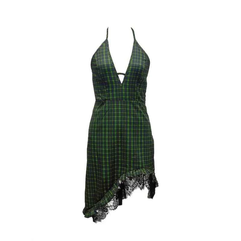 Plaid Western Lace Hem Dress