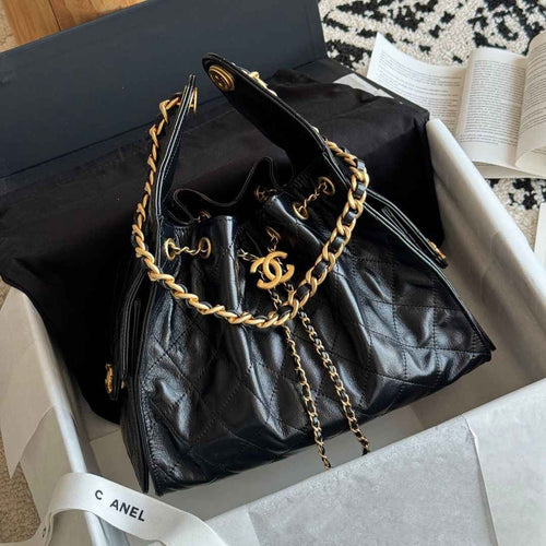 Quilted Bucket Bag — Black & Pastels