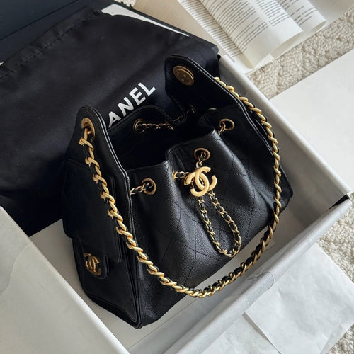 Quilted Bucket Bag — Black & Pastels