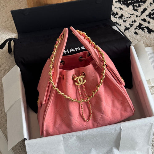 Quilted Bucket Bag — Metallic & Earth