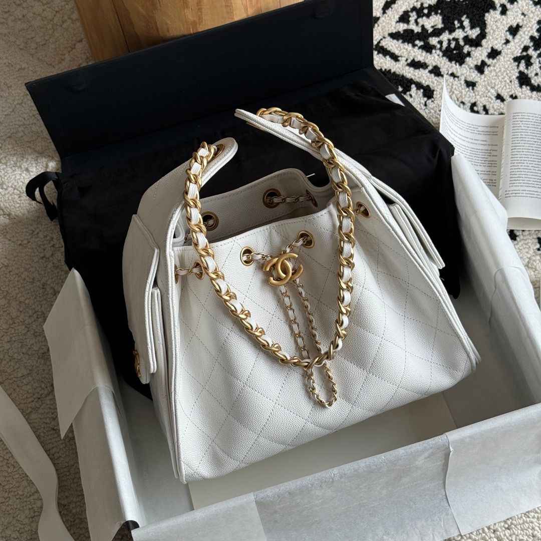 Quilted Bucket Bag — Black & Pastels