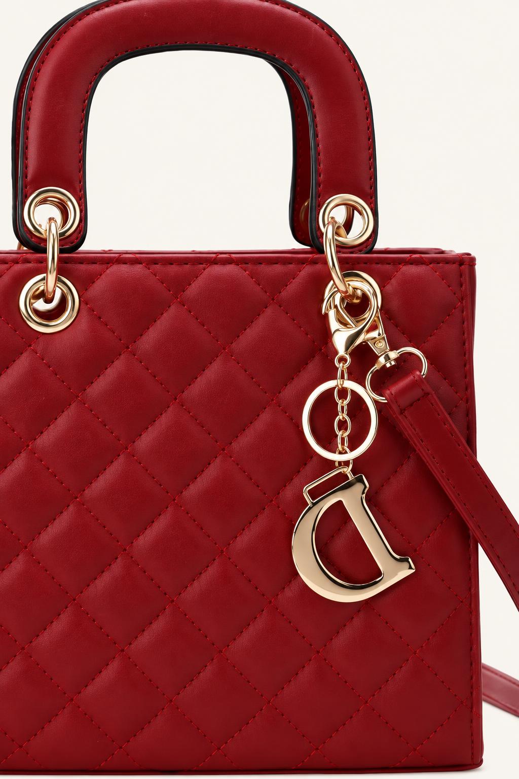 Quilted Faux Leather Top Handle Crossbody Bag — detail