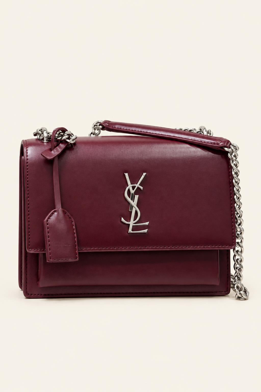 Structured Chain-Strap Shoulder Bag — Collection 1 — Burgundy / Silver Hardware