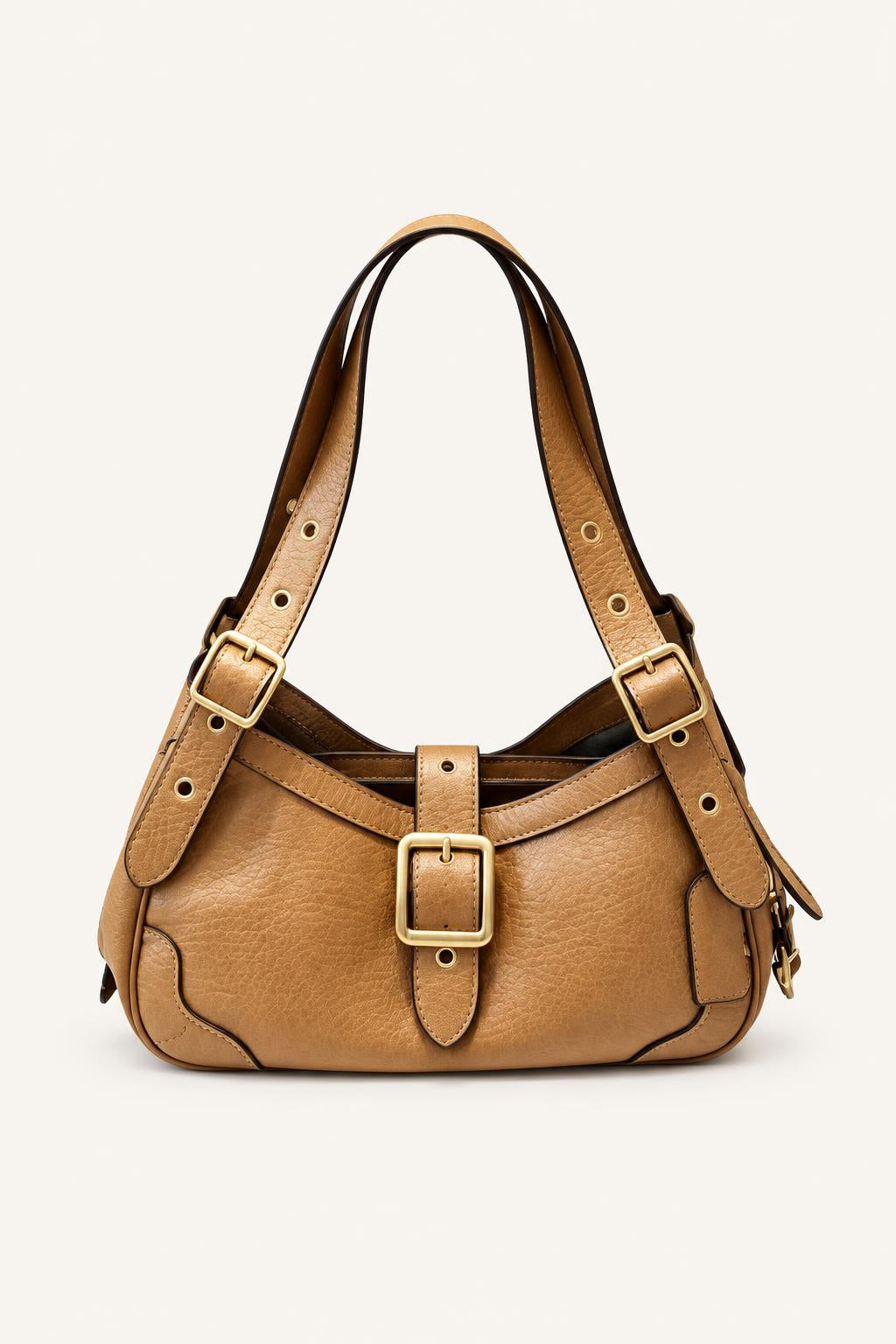 Buckle-Detail Slouchy Shoulder Bag — Brown