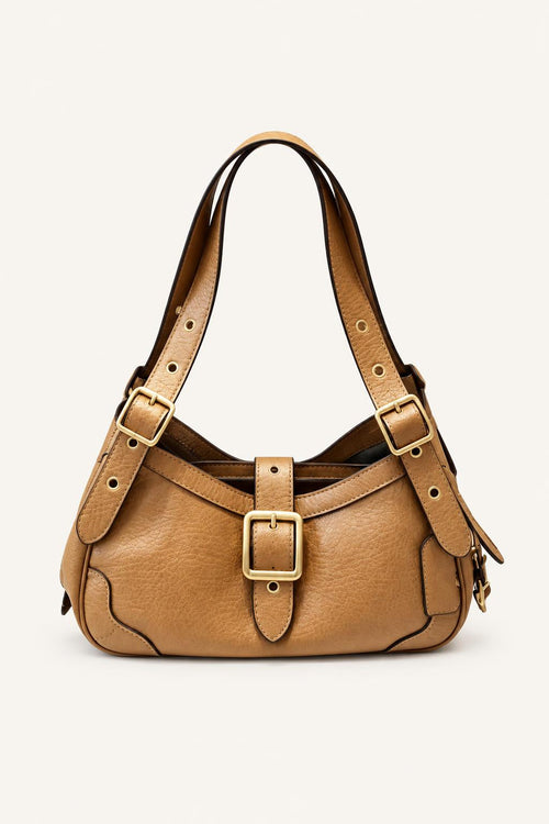 Buckle-Detail Slouchy Shoulder Bag — Brown