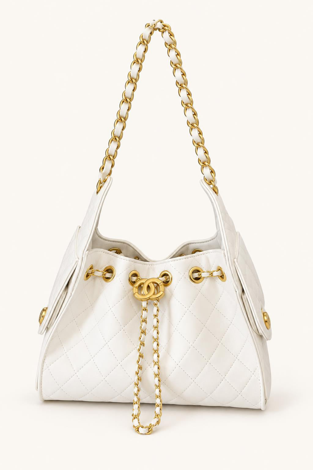 Quilted Chain-Handle Shoulder Bag — White - Small