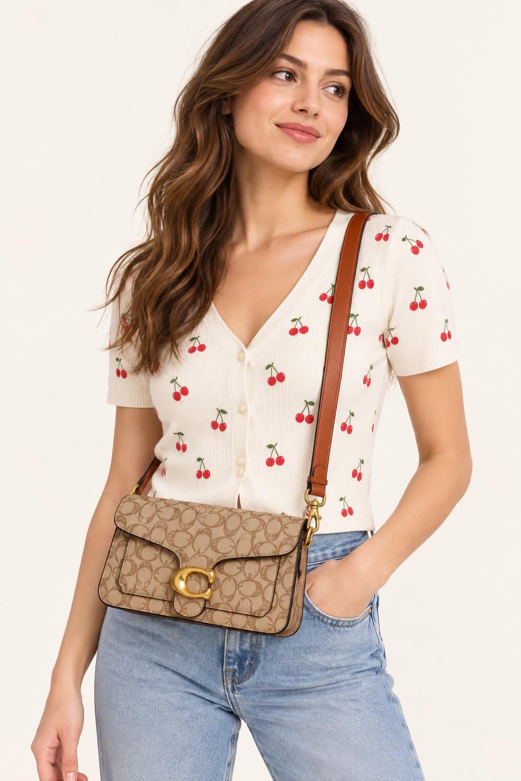 Printed Flap Crossbody Bag with Gold-Tone Clasp — carrying