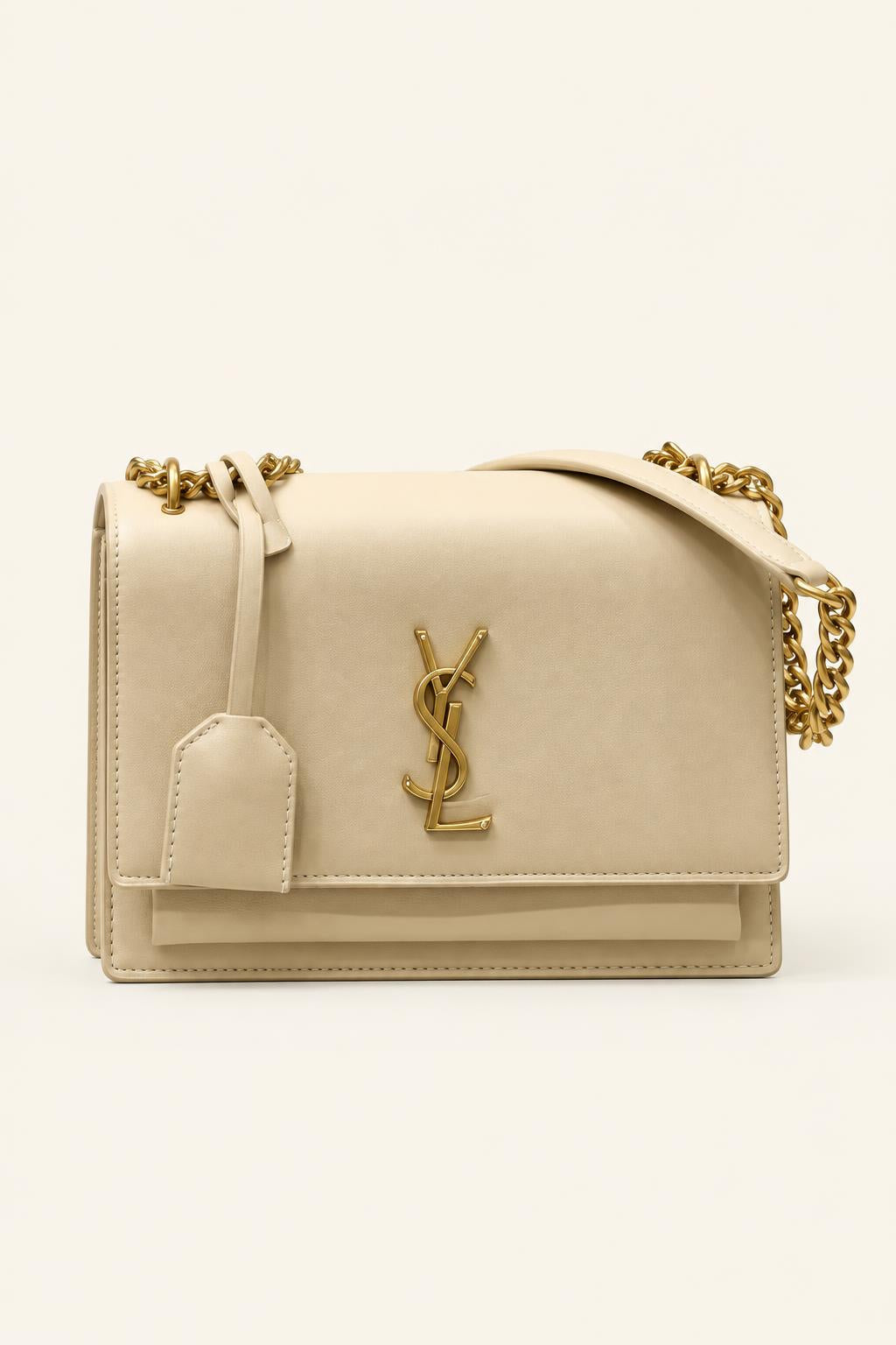 Structured Chain-Strap Shoulder Bag — Collection 1 — Beige / Gold Hardware