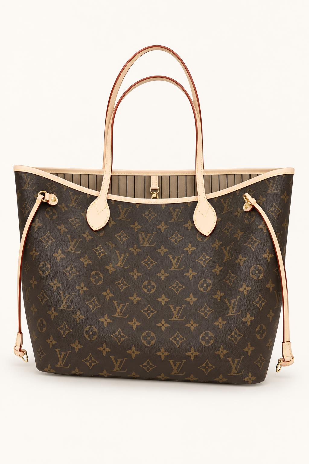 Open Tote Bags — Brown Monogram with Beige Interior