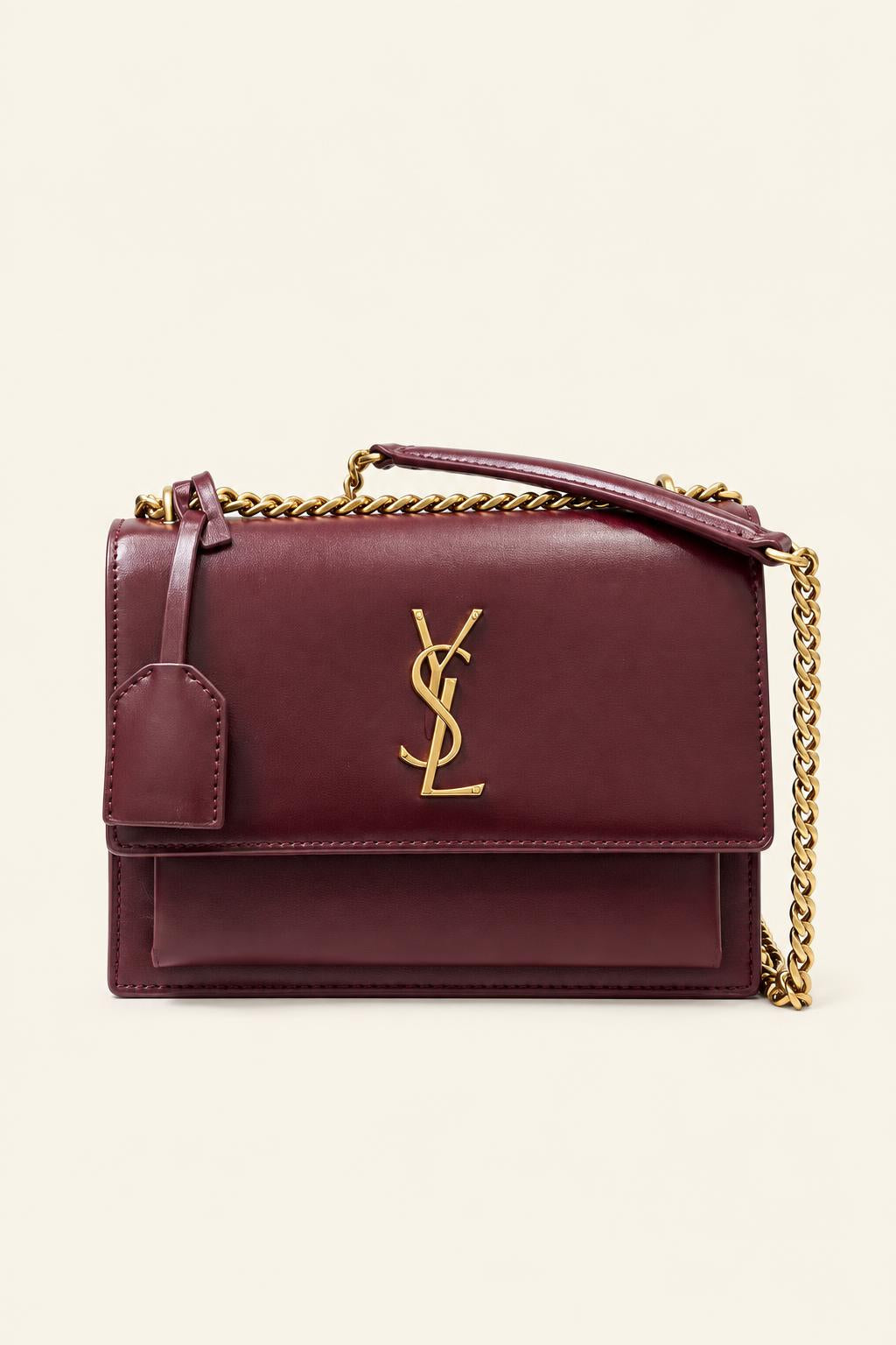 Structured Chain-Strap Shoulder Bag — Collection 1 — Burgundy / Gold Hardware