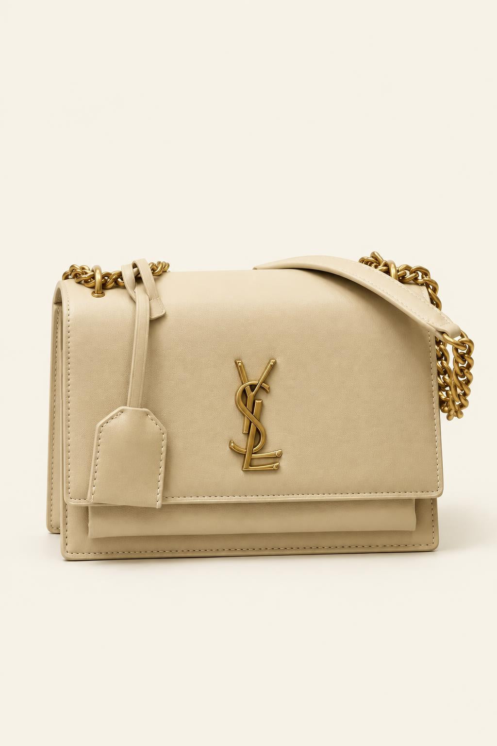 Structured Chain-Strap Shoulder Bag — Collection 1 — Beige / Gold Hardware — Style 2
