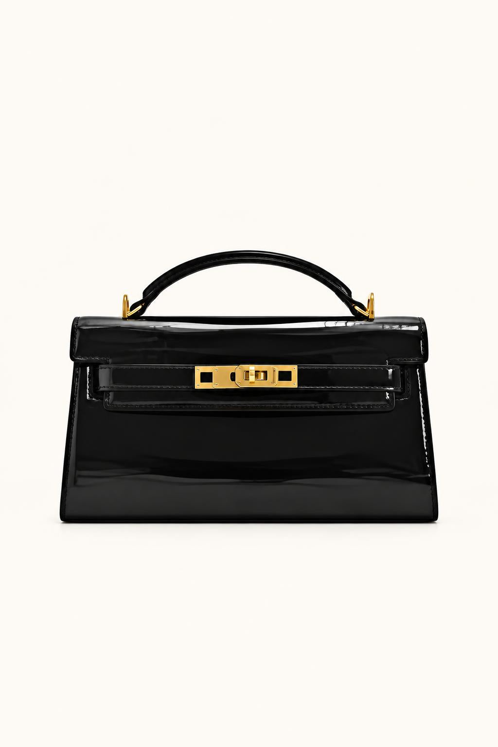 Narrow Structured Top-Handle Bags — Black Croc-Embossed
