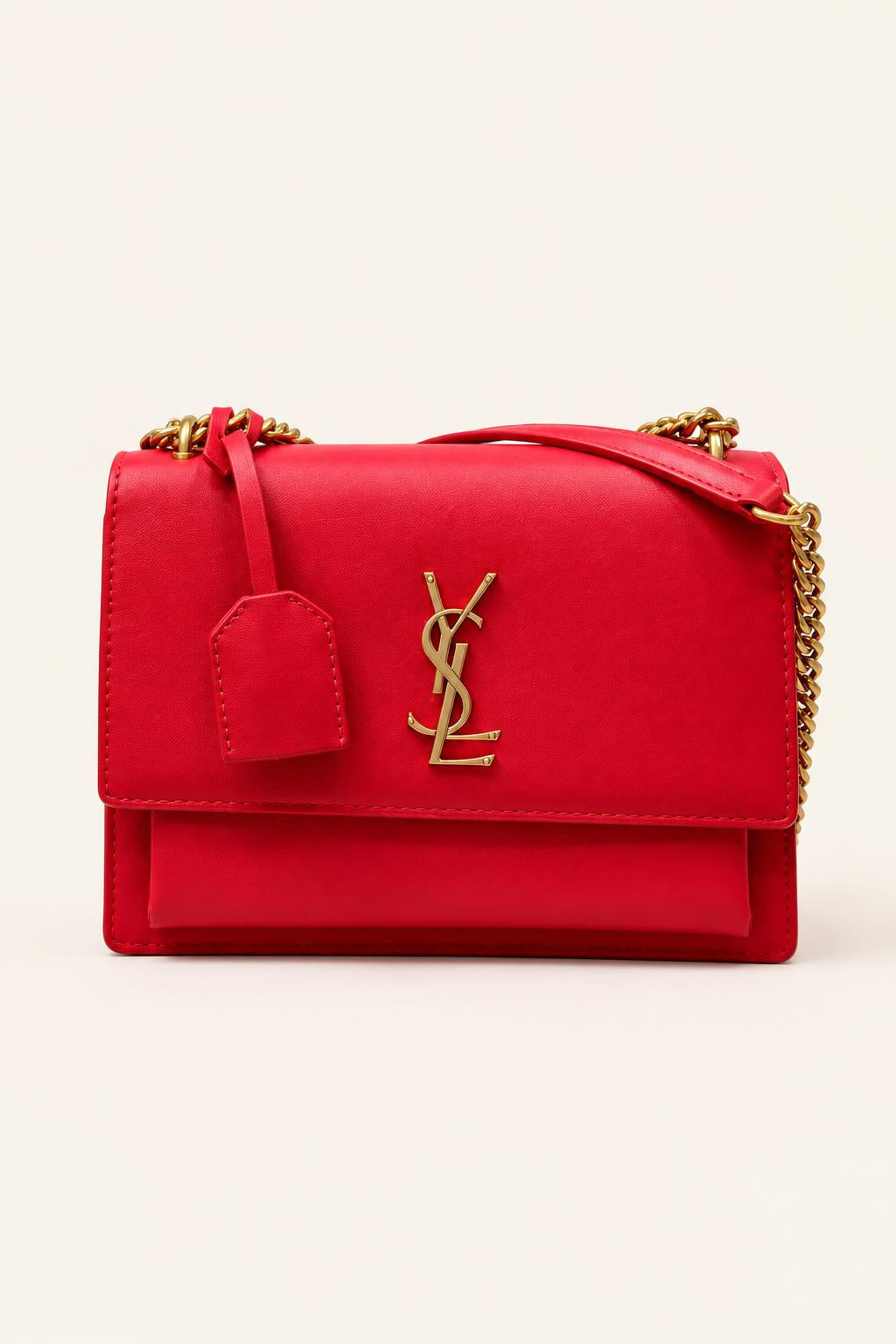 Structured Chain-Strap Shoulder Bag — Collection 1 — Red / Gold Hardware