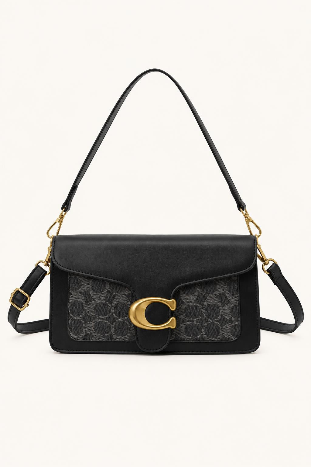 Patterned Flap Shoulder & Crossbody Bag — Black