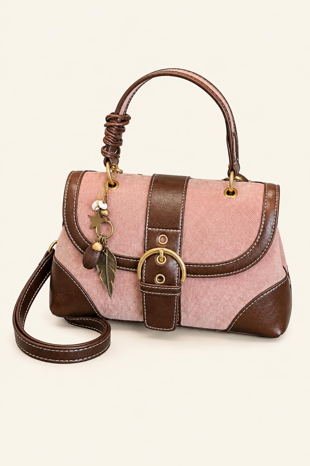 Color-Block Buckle Flap Satchel Bag — Fuchsia No pendant