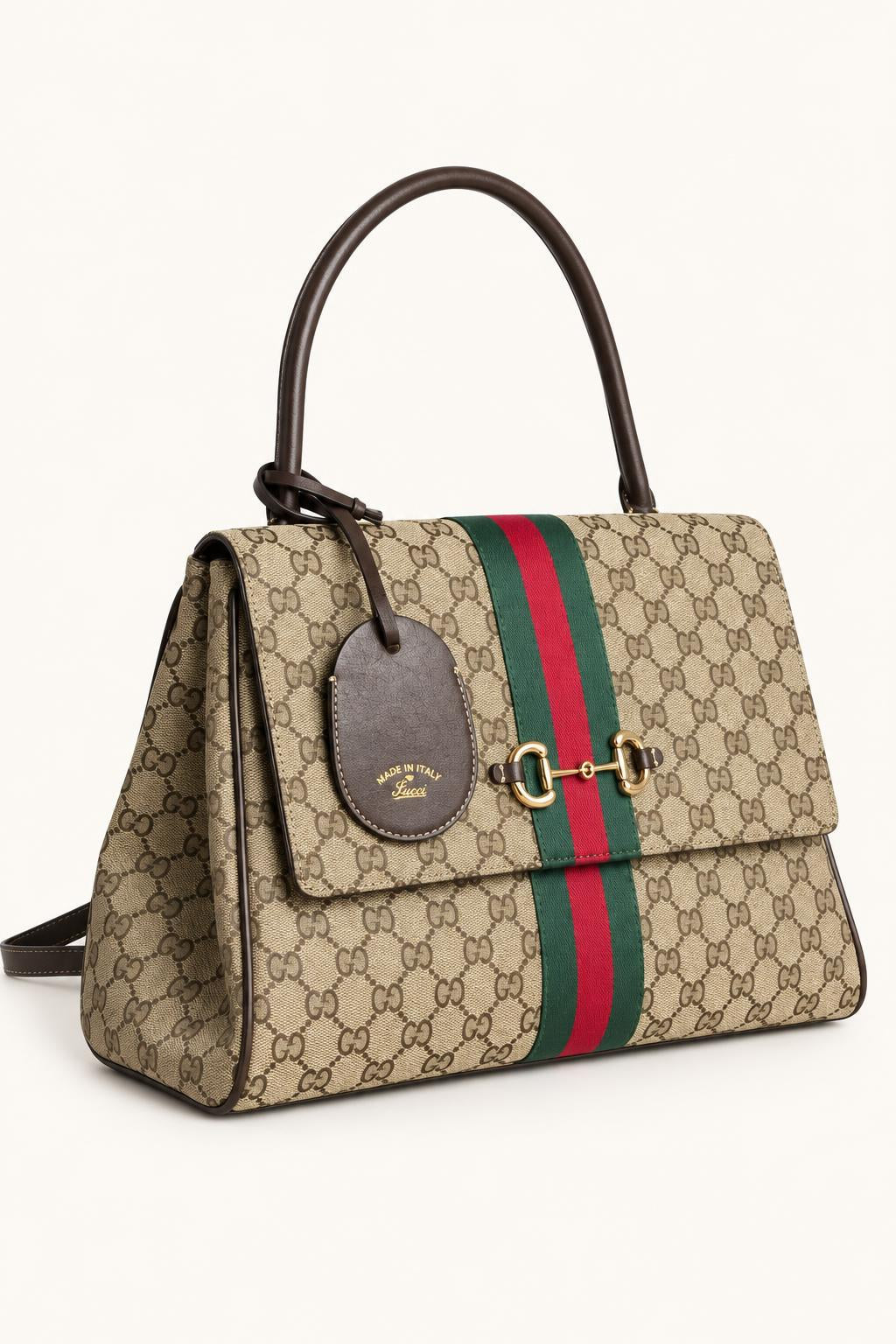 Structured Stripe Tote & Satchel Bag — Beige — Style 1 Small