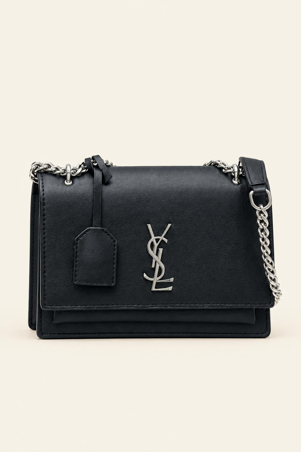 Structured Chain-Strap Shoulder Bag — Collection 1 — Black / Silver Hardware