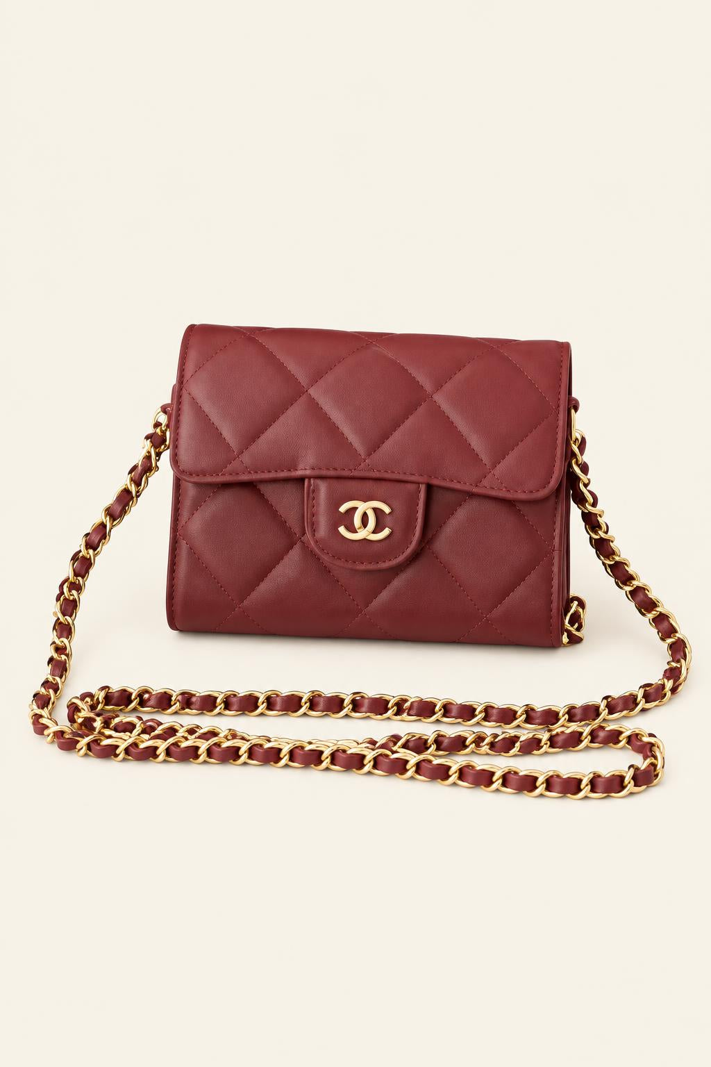 Quilted Mini Flap Crossbody Bags — Burgundy Mini Flap