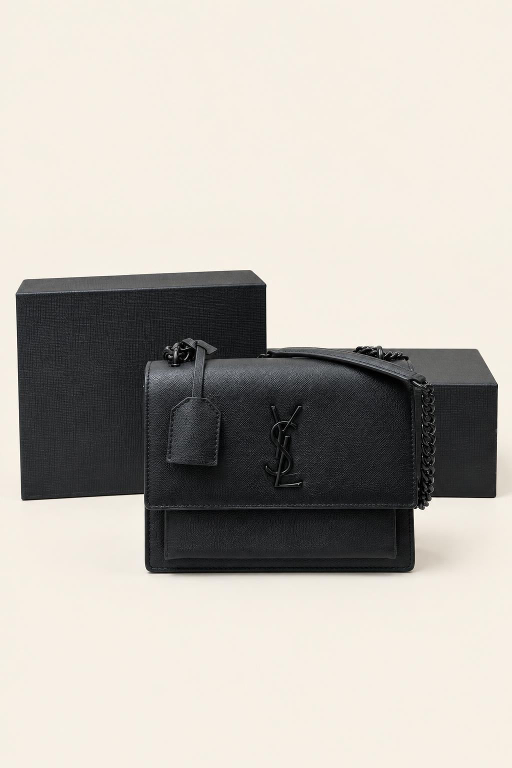 Structured Chain-Strap Shoulder Bag — Collection 1 — Black / Black Hardware