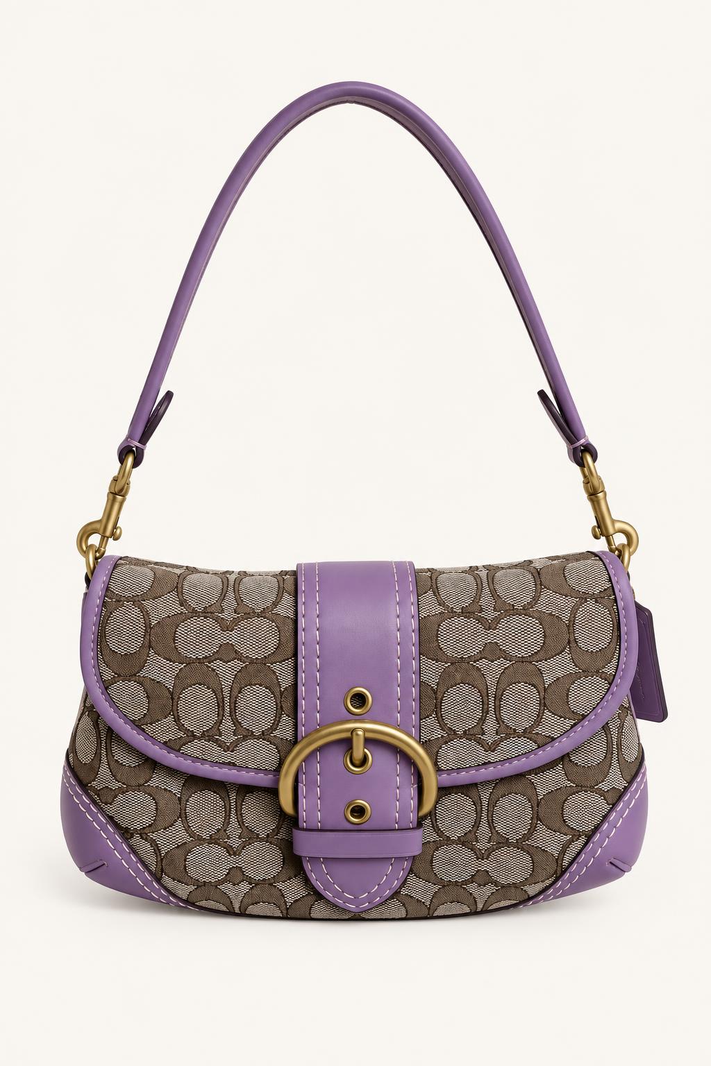 Buckle Flap Shoulder Bag — Leather Purple