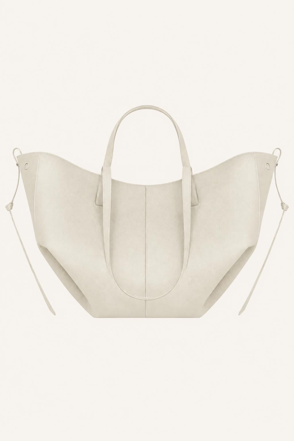 Women's Leather Soft-Structured Tote Bag — Cream - Large