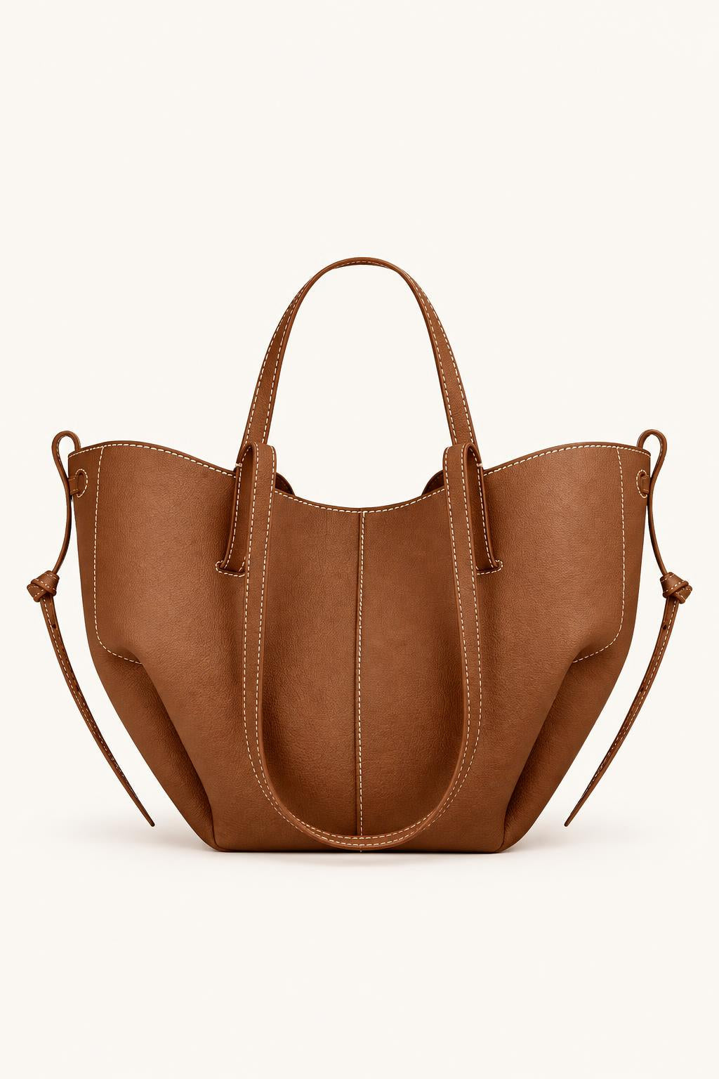 Women's Leather Soft-Structured Tote Bag — Cognac - Mini
