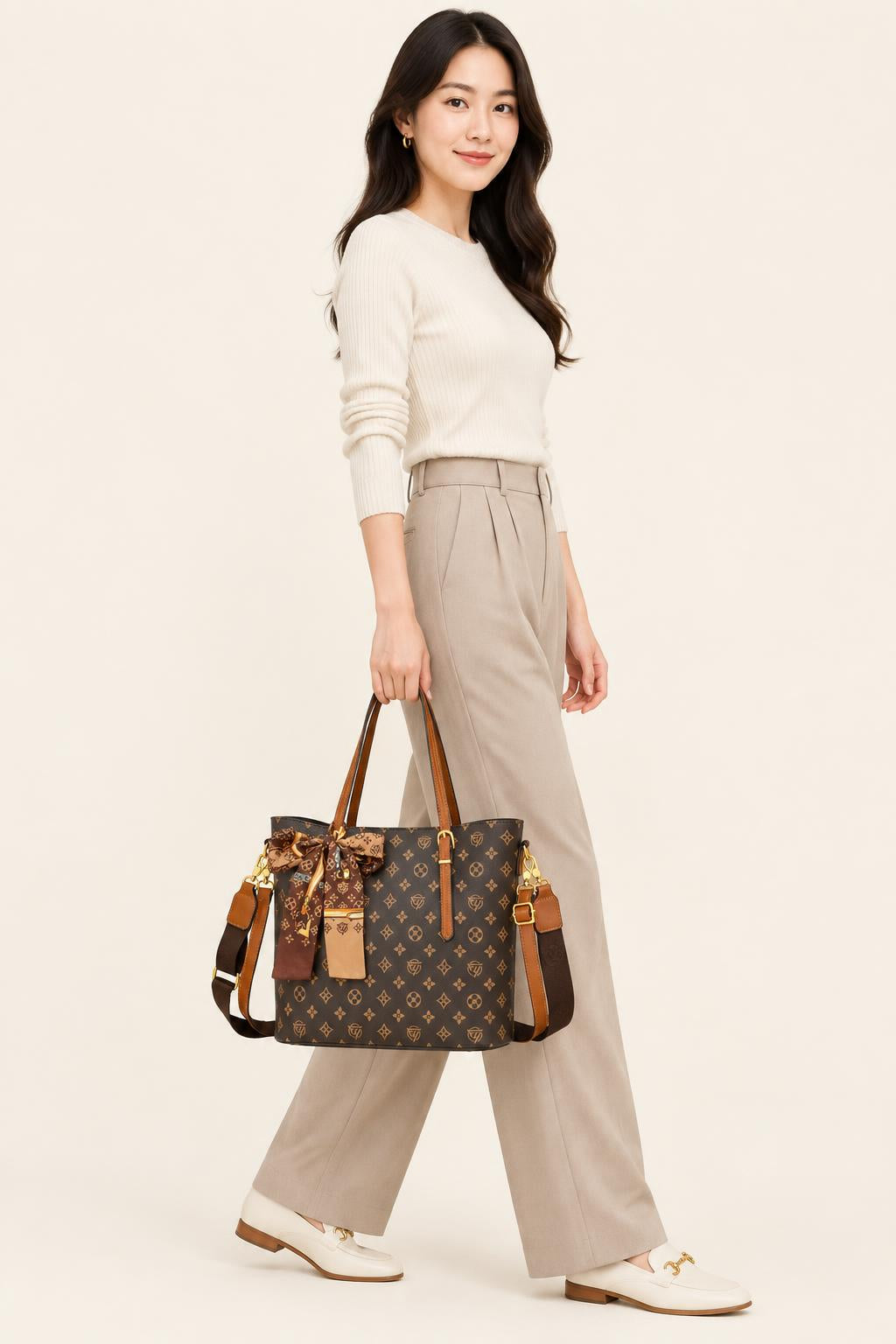 Unisex Structured Scarf-Bow Tote — carrying view