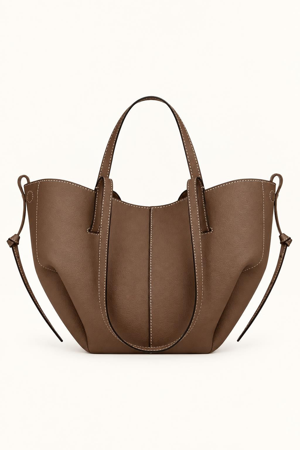 Women's Leather Soft-Structured Tote Bag — Taupe - Mini