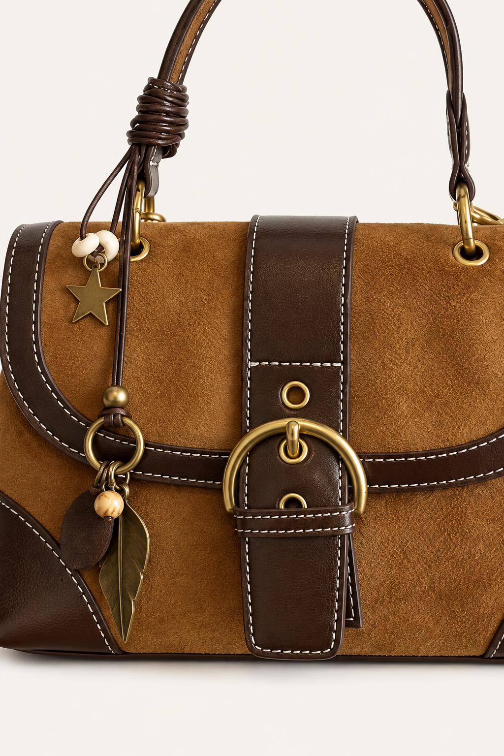 Color-Block Buckle Flap Satchel Bag — detail