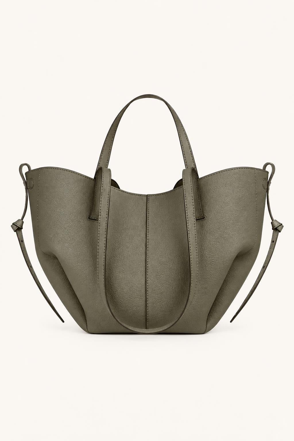 Women's Leather Soft-Structured Tote Bag — Olive Gray - Mini