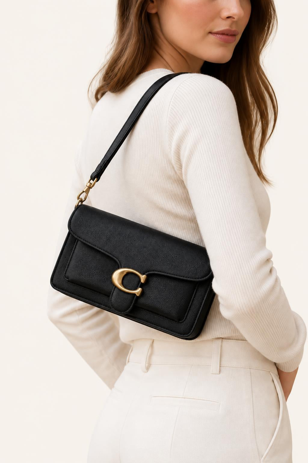Textured Flap Shoulder & Crossbody Bag — carrying view