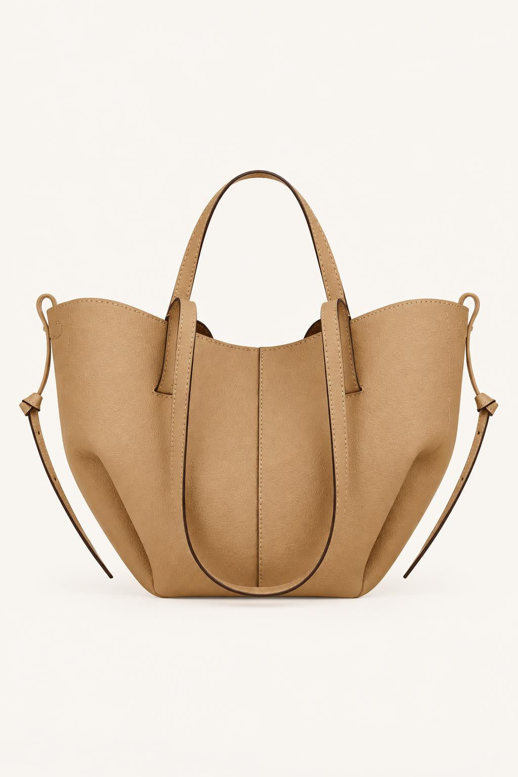 Women's Leather Soft-Structured Tote Bag — Tan - Mini