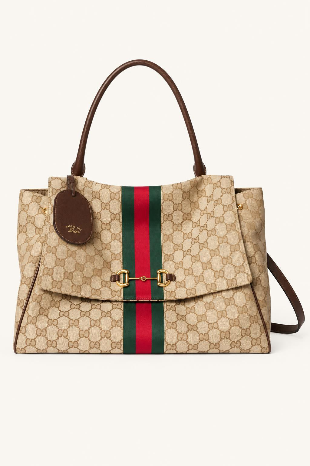 Structured Stripe Tote & Satchel Bag — Beige — Style 3 Large