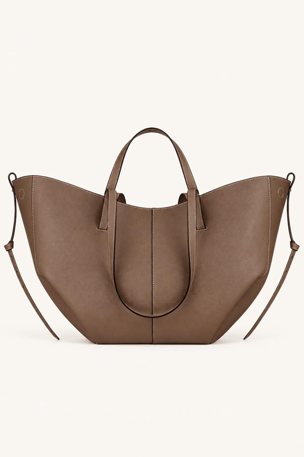 Women's Leather Soft-Structured Tote Bag — Taupe - Large